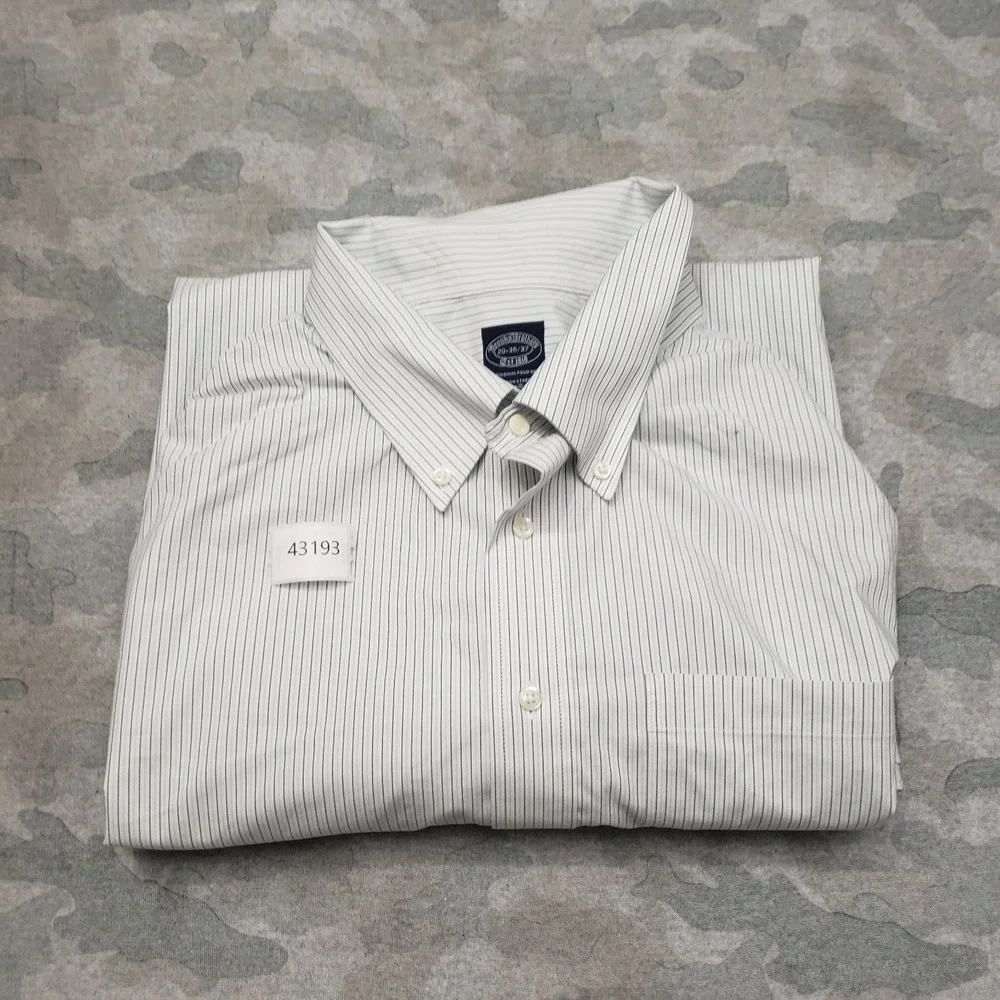 Brooks Brothers Shirt Mens 20 Beige‎ Pockets Long Sleeve Button-Up Striped